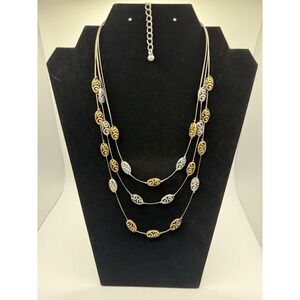 Premier Designs Metal Gold And Silver Wire Necklace- New old stock